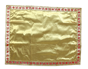 MY GOD GIFT Golden Puja Aasan / Altar Cloth | Plain Golden with Printed Auspicious Border | Prayer Mat for Mandir & Puja | Size (20 x 20 Inch / 50.80 x 50.80 cm) Pack of 3
