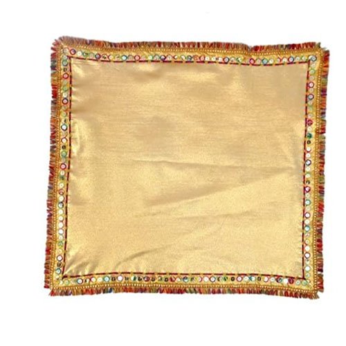 MY GOD GIFT Aasan Cloth/Puja Aasan Kapda/Puja Chowki Altar Cloth for Home & Mandir 20 * 20 inch Golden Color