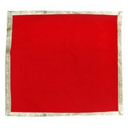 MY GOD GIFT Red Plain Puja Aasan Cloth with Silver Lace Border &ndash; Mandir Chowki Altar Cloth for Temple, God Idol Placement & Puja Rituals (20 x 20 Inch / 50.80 x 50.80 cm) Pack of 3
