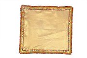 MY GOD GIFT Golden Plain Decorative Cloth with Lace Design Border – 20 x 20 Inch (50.80 x 50.80 cm) Square Table Cover / Pooja Altar Cloth / Decorative Centerpiece Pack of 2
