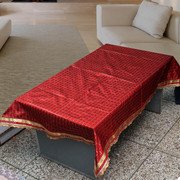 MY GOD GIFT Red Check Silk Puja Chowki Cloth with Golden Lace Border &ndash; Decorative Mandir Altar Cloth for Puja Table, Temple Decoration & Religious Ceremonies (58 x 36 Inch / 147.32 x 91.44 cm) Pack of 3