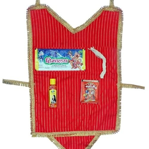 MY GOD GIFT Hanuman Chola with Silver Bark Sindoor,Janau, Chameli Oil, for Home/Temple/Festive Occassions, Hanuman Chola (Red with gold trim) ||