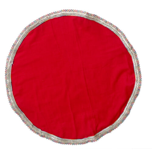 MY GOD GIFT Round Velvet THAALPOSH/Puja aasan for God Mandir/Prasad Thali Cover with MULTI LASE Work for Diwali, Navratri, karwa chauth and Various Puja Rituals 20 inches ||