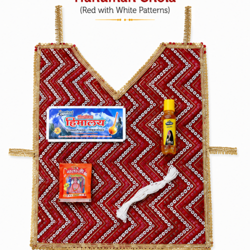 MY GOD GIFT Hanuman Chola with Silver Bark Sindoor,Janau, Chameli Oil, for Home/Temple/Festive Occassions, Hanuman Chola (Red with white patterns) ||