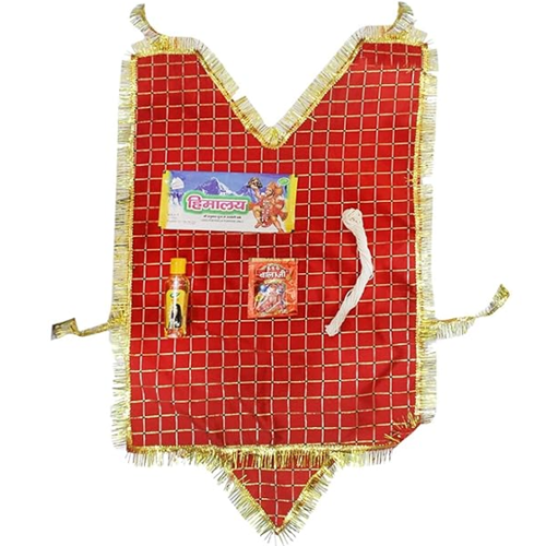 MY GOD GIFT Hanuman Chola with Silver Bark Sindoor,Janau, Chameli Oil, for Home/Temple/Festive Occassions, Hanuman Chola (Red with yellow grid patterns) ||
