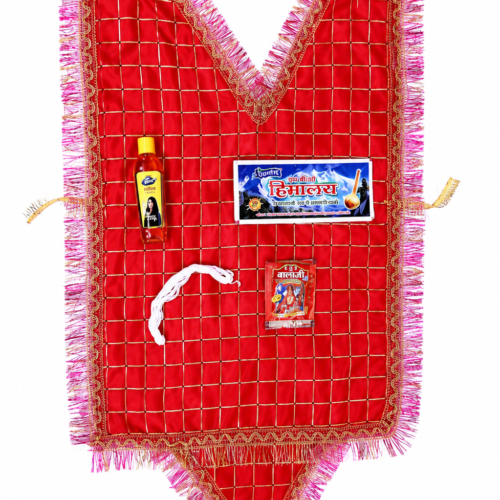 MY GOD GIFT Hanuman Chola with Silver Bark Sindoor,Janau, Chameli Oil, for Home/Temple/Festive Occassions, Hanuman Chola (Red with Zari) ||