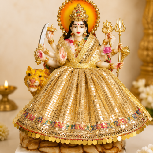 MY GOD GIFT Navratri Special, MATA Rani Vastra, Devi MATA Poshak, Durga MATA Dress, Radha Rani Poshak for Standing Idol, Made of Silk Cloth || Gold