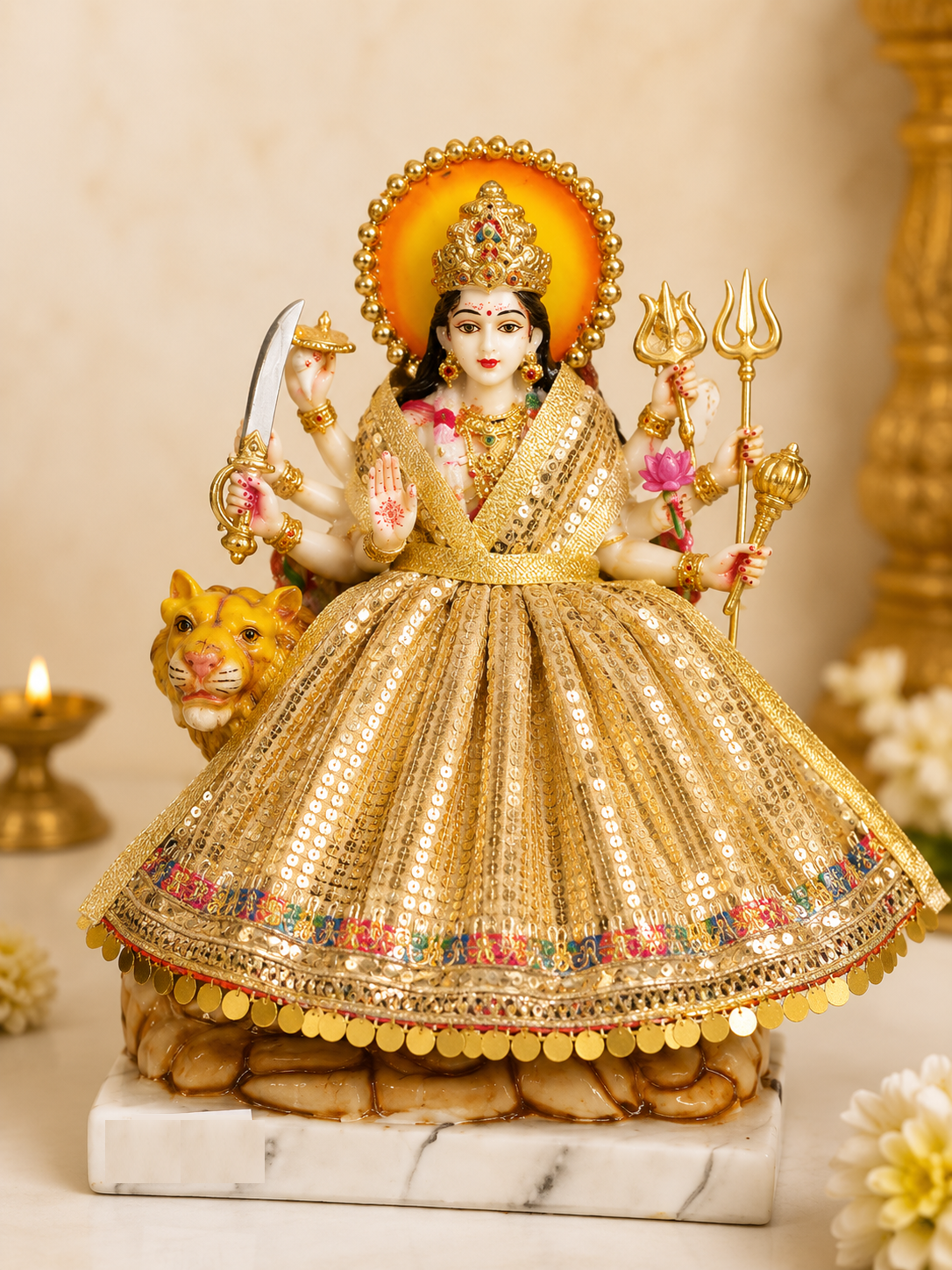 MY GOD GIFT Navratri Special, MATA Rani Vastra, Devi MATA Poshak, Durga MATA Dress, Radha Rani Poshak for Standing Idol, Made of Silk Cloth || Gold