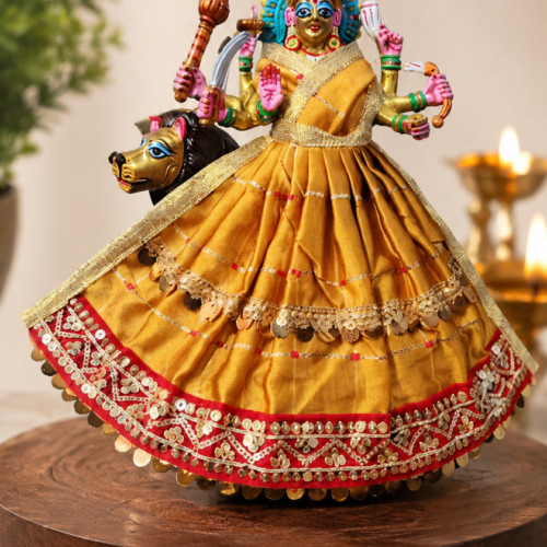 MY GOD GIFT Navratri Special, MATA Rani Vastra, Devi MATA Poshak, Durga MATA Dress, Radha Rani Poshak for Standing Idol, Made of Silk Cloth || Dark Yellow