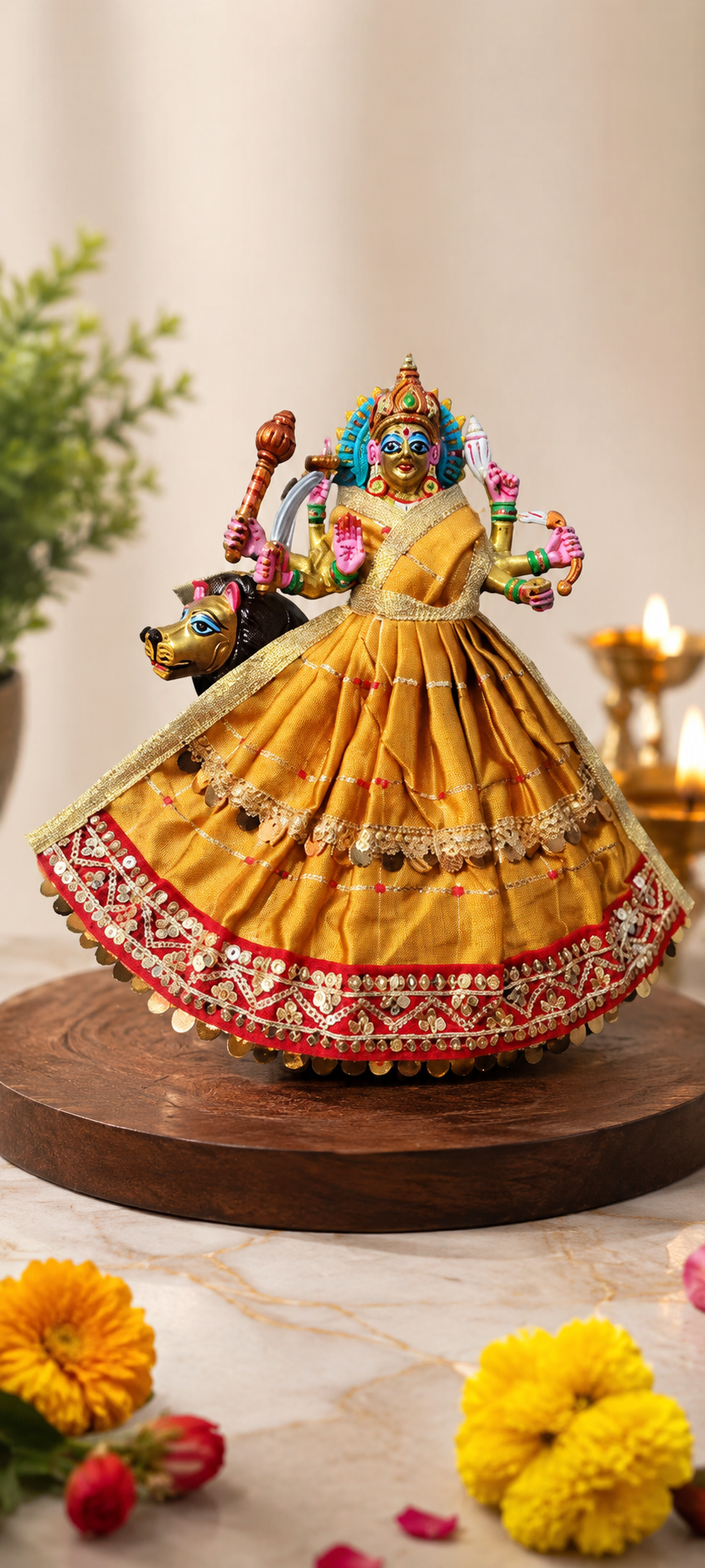 MY GOD GIFT Navratri Special, MATA Rani Vastra, Devi MATA Poshak, Durga MATA Dress, Radha Rani Poshak for Standing Idol, Made of Silk Cloth || Dark Yellow