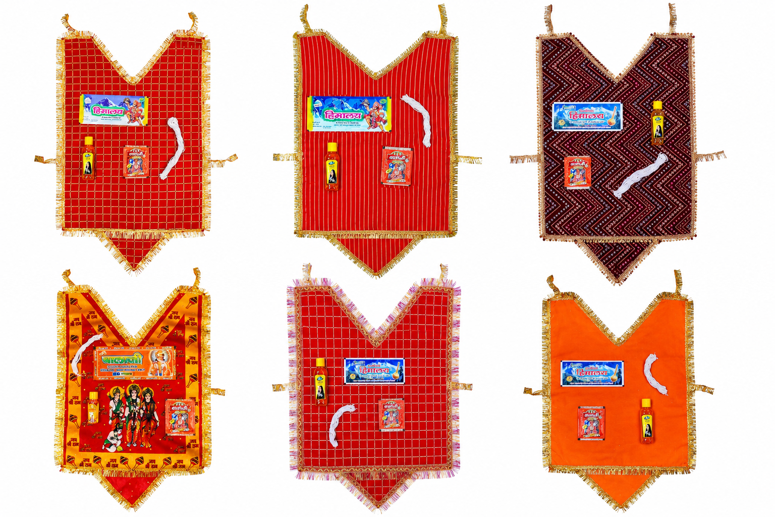 MY GOD GIFT Hanuman Chola Combo Pack of 6 | Premium Hanuman Ji Shringar Chola Set | Red & Orange Designer Cholas with Traditional Borders & Patterns for Home